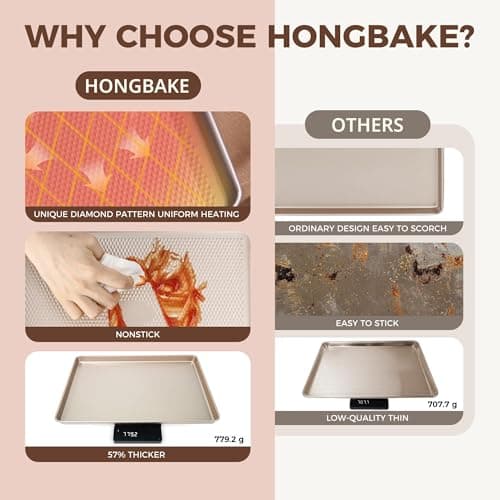 HONGBAKE 9-Piece Baking Pans Set Nonstick, Stackable Non Toxic Bakeware Sets with Diamond Texture, Oven Pan Set for Cooking, Includes Cookie Sheet with Rack, Cake Pan, Roasting Pan, Muffin Tin, Gold 5