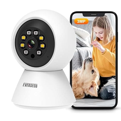 EVERSECU HD 2K 3.0MP WiFi Home Security Camera, Pan/tilt, Humanoid Auto Tracking, 2 Way Audio, Night Vision, Compatible with Alexa, Baby Monitor Elder Pet Camera