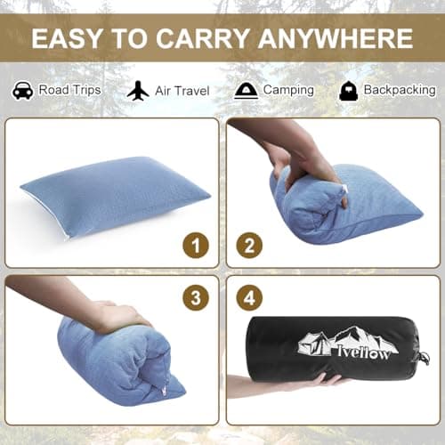 Ivellow Memory Foam Travel Pillow Compressible Camping Pillow for Sleeping Shredded Memory Foam Pillow Compact Firm Supportive Travel Pillow for Adults Kids Outdoor Hiking Essential Gear Blue-M 7