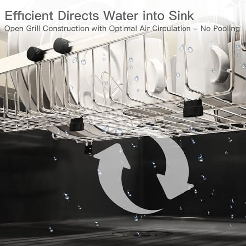 MAJALiS Expandable Stainless Steel Over The Sink Dish Drying Rack for Small Kitchen, Counter Space Saving, Hanging Compact RV Plate Drain Strainer in Silver Wire Metal with Adjustable Utensil Holder 6