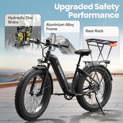 PUCKIPUPPY Electric Bike for Adults 960W, 26" Fat Tire, Step-Through Design Electric Mountain Hunting Bike, 48V 15AH Max 28MPH Off-Road Ebike with Rear Storage Shelf (Black) 7