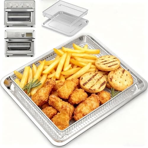 2Pcs Stainless Steel Oven Air Fryer Basket and Tray Replacement for Cuisinar TOA-060 and TOA-065 Toaster Oven Deep Fryer Parts & Accessorie, 12.4"x11" Baking Sheet Tray Pan for Cooking Bread Broiling