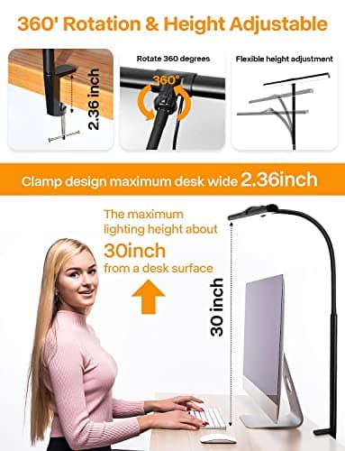 ACNCTOP Desk Lamp for Office Home - Eye-Caring Architect Task Lamp 25 Lighting Modes Adjustable LED Desk Lamp Flexible Gooseneck Clamp Light for Workbench Drafting Reading Study 7