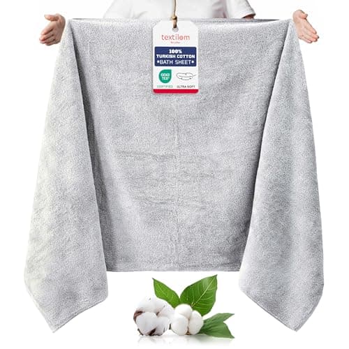 TEXTILOM 100% Turkish Cotton Oversized Luxury Bath Sheets, Jumbo & Extra Large Bath Towels Sheet for Bathroom and Shower with Maximum Softness & Absorbent (40 x 80 inches)- Light Grey