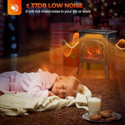 R.W.FLAME Electric Fireplace Heater 17" with Remote Control, Cathedral Stylish, Different Flame Effects and Log Set Colors, Adjustable Brightness and Heating Mode, Overheating Safe Design 5