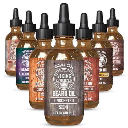 Viking Revolution Unscented Beard Oil for Men - Natural Mens Beard Oil with Argan Oil and Jojoba Oil - Beard Softener, Strengthens and Moisturizes - Beard Conditioner for Men (Unscented, 1 Pack)