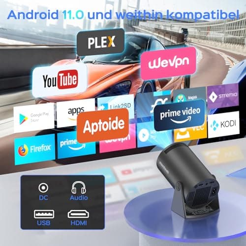 Mini Projector With WiFi and Bluetooth, 180 Rotatable Portable, 150" Smart With Android TV 11, 1080P Support Decoding Projectors 4K, 2.4G/5G WiFi6, Auto Keystone for Home Outdoor Proyector, Iron Grey 7