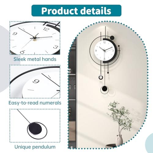 YIJIDECOR Large Wall Clocks for Living Room Decor Modern Silent Wall Clock Battery Operated Non Ticking for Bedroom Office Kitchen Home Decorative Metal Clock Wall Art Decor for Home 13x29inch 5