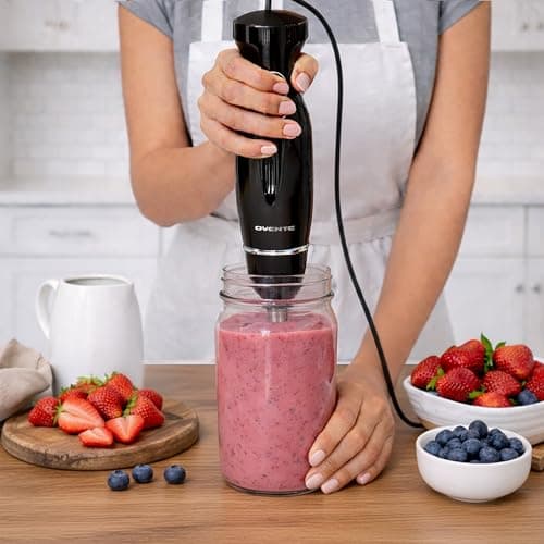 OVENTE Immersion Hand Blender, 300W Corded Electric Handheld Stick Mixer with 2 Mixing Speeds and Stainless Steel Blades for Smoothies, Purees & Baby Food, Black HS560B 7