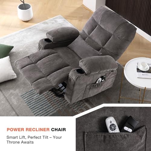 MAHOMICO Power Lift Recliner Chair for Elderly with Vibration Massage and Lumbar Heating, Electric Lift Recliner Single Sofa with Side Pocket, Two Cup Holders and USB Charge Port for Living Room 6