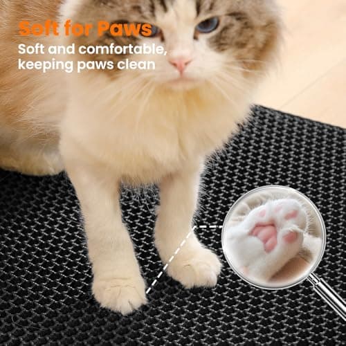 Petinstinct Cat Litter Mat, 24x18 Inches Large Double Layer Honeycomb Cat Litter Trapping Mat, Non Slip Waterproof Urine Proof Cat Litter Box Mat for Floor, Kitty Litter Rug, Cat Supplies, Black 7