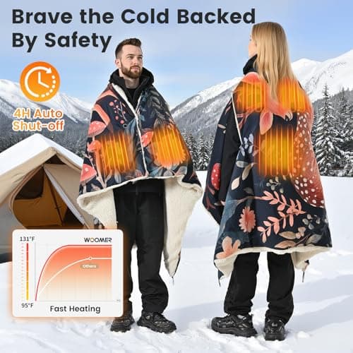 WOOMER Wearable Heated Blanket Battery Operated 50x70 Inches, 15000mAh Cordless Rechargeable Electric Throw Blanket with 3 Heat Settings, Waterproof Portable Heating Blanket for Outdoor Camping Travel 7
