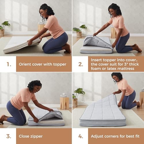 Jamdok 3Inch Small Single Mattress Topper Cover(Only Cover),Cot Mattress Protector Bedding,Foam and Latex Mattress Cover with Zipper,Pillow Top and Bottom(72 x 24”) Gray 6