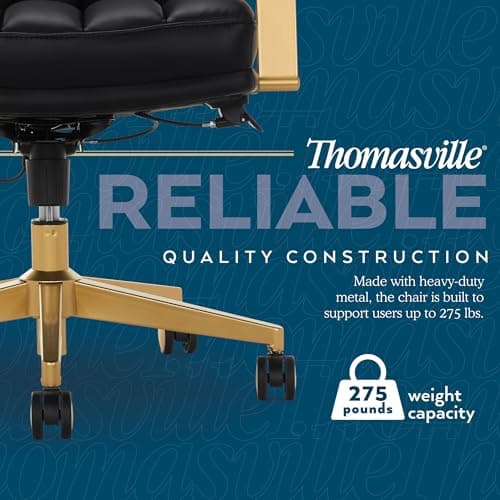 Thomasville® Lyndale Ergonomic Vegan Leather Mid-Back Office Chair, Black/Gold 7