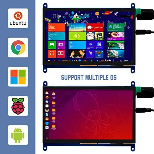 Hosyond 7 Inch IPS LCD Touch Screen Display Panel 1024×600 Capacitive Screen HDMI Monitor for Raspberry Pi5/Pi4/Pi3/ZERO W, BB Black, Windows 10 8 7 6