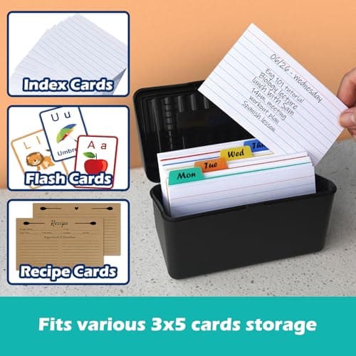 Olivo Index Card Holder Box 3x5 Flash Note Card Holder Storage File Box Organizer Case for 3"x5" Cards, 4 Colors Pack 6