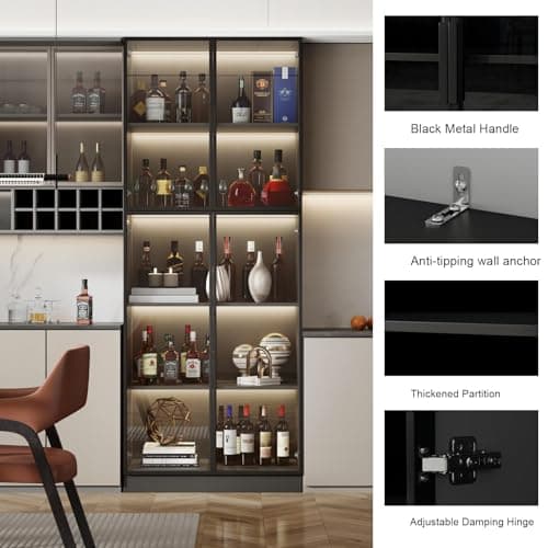 Mekminop Display Cabinet with Glass Doors and Storage Shelve, Modern Display Cabinet for Collectibles Trophy Case for Display - Black (31.5 ""W x 16.5 ""D x 78.7 ""H), HJ-FF10 6