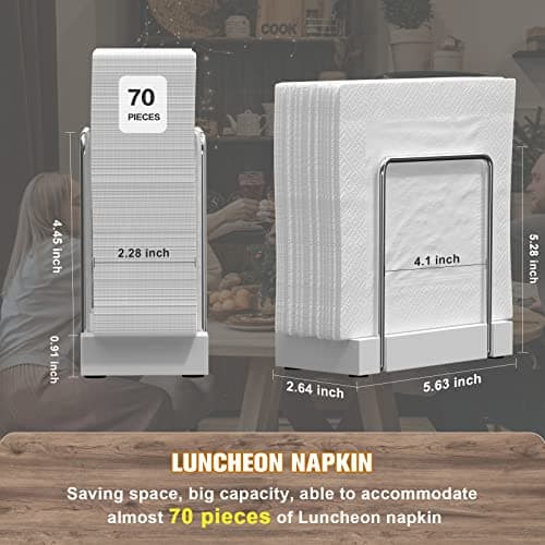 Napkin Holder for Table, Bamboo Iron Standing Napkin Dispenser for Kitchen Dining Table Farmhouse Cocktail Picnic Rustic Wood Holders for Mail Bills Suitable for All Dining Room Decors Silvery & White 7