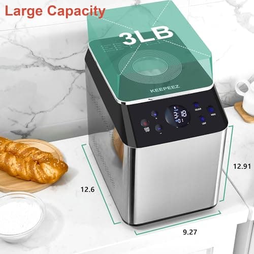 3LB Larger & 20-in-1 Ultra Quiet Bread Maker Machine, 850W Die-Cast Ceramic Pan Bread Machine with Dual Heaters, Stainless steel Breadmaker with Auto Fruit Dispenser & 2 Custom Menus,Extra 2 Paddles 7