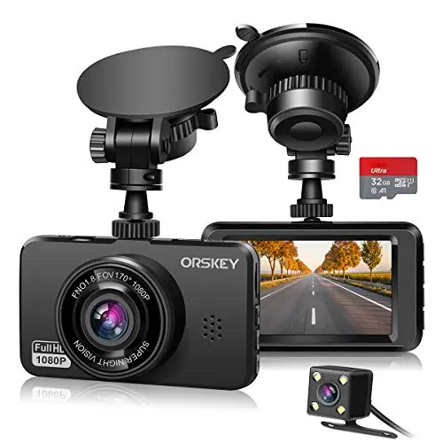 ORSKEY Dash Cam for Cars Front and Rear with SD Card 1080P Full HD in Car Camera Dual Lens Dashcam Wide Angle with Loop Recording and G-Sensor【2024】