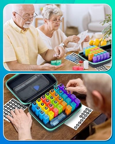 Monthly Pill Organizer 2 Times a Day, with Portable Hard Shell, Pill Cutter, 31-Day Box, Plastic Opening Pick, Monthly & Weekly Stickers, Convenient Medication Management (Black, 2 Times a Day) 9