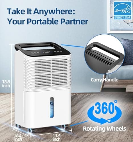 TABYIK 30-Pint High-Capacity Dehumidifier with Auto Shut-Off, Customizable Humidity Settings, and Built-In Timer for Large Rooms and Damp Areas 7