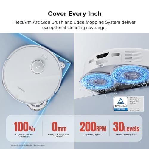 roborock Qrevo Curv Robot Vacuum and Mop, Zero-Tangling, AdaptiLift Chassis, FlexiArm Technology, Al Obstacle Recognition, 17mm Mop Lift, 18,500Pa Suction, Hot Water Mop Washing & Dock Self Cleaning 5