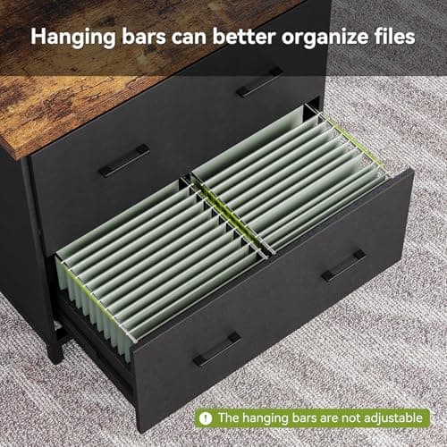 LITTLE TREE 2 Drawer File Cabinet for Home Office, 30.7-Inch Lateral Office Cabinet for A4 and Letter Size Files, Printer Stand, Storage Cabinet Organizer, Rustic Brown + Black 8
