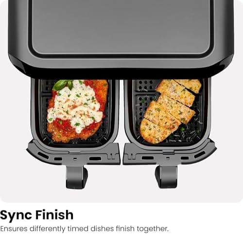 Chefman 6 Quart Dual Basket Air Fryer - Digital Touchscreen, Smart Sync Finish, Hi-Fry, Auto Shutoff, 2 Independent 3QT Nonstick Dishwasher-Safe Frying Baskets - Digital Double Air Fryer - Black 8