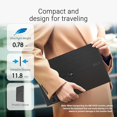 ASUS ZenScreen 16” Portable USB Monitor (MB169CK) - Full HD, IPS, Dual USB-C, Mini-HDMI, Eye Care, Flicker Free, Blue Light Filter, Anti-Glare Surface, 360° Kickstand, 3 yr Warranty 5