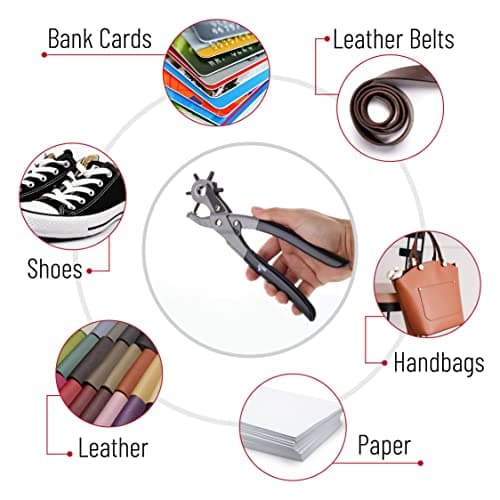 UNCO- Leather Hole Punch Tool, 6 Different Hole Sizes (5/64", 3/32", 7/64", 1/8", 5/32", 3/16"), Durable Hole Punch for Watch Bands, Straps, Dog Collars, Saddles, Shoes, Fabric, DIY Craft Projects 6