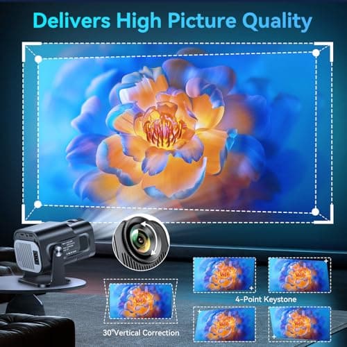 Smart Mini Projector with Android 11.0,2025 Upgraded Portable Projector 1080P 4K Full HD with WiFi 6 and BT5.2,180°Adjustable Stand, Auto Keystone Home Projector for Phone/TV Stick/Laptop 5