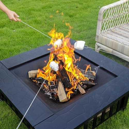 EcoNook 32 inch Fire Pit, Square Outdoor Fire Pit Table with Spark Screen & Fire Poker, 3-in-1 Multipurpose Firepits for Outside, Fireplace for Yard, Garden, Patio 6
