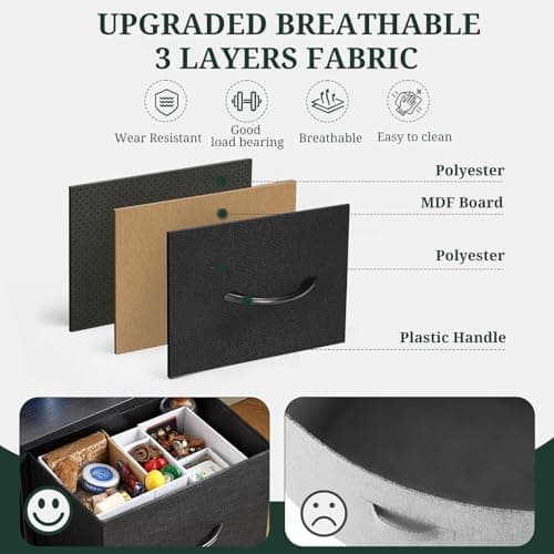 Nightstand, Small 2 Drawer Dresser End Table Bedside Furniture, Wooden Top Fabric Bins for Bedroom, Closet, Entryway, Dorm, 11.8" D x 18" W x 20", Black 6