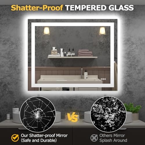 Hivone 40X32 LED Bathroom Mirror with Lights, Anti-Fog, Dimmable, Backlit + Front Lit, Smart Bathroom Vanity Mirror, Memory Function, Shatterproof, Tempered Glass (Horizontal/Vertical) 6