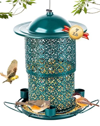 Godinsky Metal Bird Feeders for Outdoors Hanging, Weather Resistant Wild Bird Feeder with 360 Degree Feeding Tray, Green (Vintage Green)