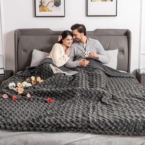 WOOMER Heated Blanket King Size 100" x 90", Electric Blanket with Dual Controls, 0.5-12 Hours Timer & 10 Heating Levels, ETL Certified, Dark Grey Rose Patterns Faux Fur & Sherpa, Machine Washable