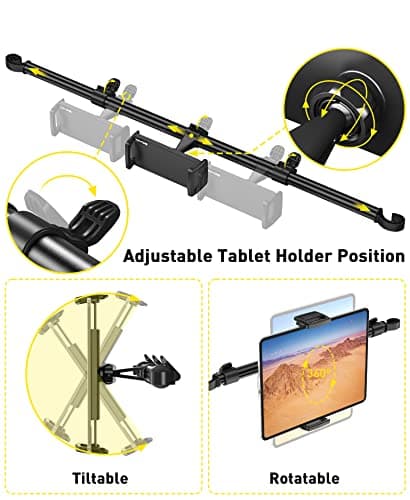Tryone Car Tablet Holder Mount for iPad: Headrest Tablet Stand for Car Back Seat Compatible with iPad Pro Air Mini | Galaxy Tab | Kindle Fire HD | Switch OLED or Other 4.7-16.1" Devices 6