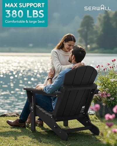 SERWALL Folding Adirondack Chairs Patio Chairs Lawn Chair Outdoor Weather Resistant for Patio Garden, Backyard Deck, Fire Pit - Black 7