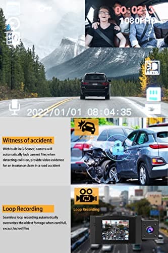 Dual Dash Cam Front and Inside FHD 1080P Dash Camera for Cars Dashcams for Cars with Infrared Night Vision, Car Camera Driving Recorder 24H Park Monitor Motion Detection G-Sensor for Taxi Uber 5
