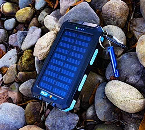 BytePower SolarCharger Power Bank 8000mAh, Portable Solar Pone Charger with Compass,Carabiner, Whistle,Flashlights,Solar Panel Charger,Camping Gear Accessory (Blue) 9