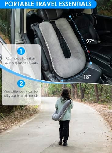 QUEEN ROSE Car Travel Pillow for Sleeping, Adjustable Head Support for Adults & Kids, Breathable Soft Neck Cushion for Road Trips, Machine Washable Cover, Grey 5