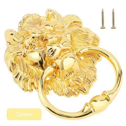 HOJLKLD 6 Inch Lion Head Knocker, Classical Decorative Front Door Knocker Pull Handle with Mounting Screws (1, Gold) 6