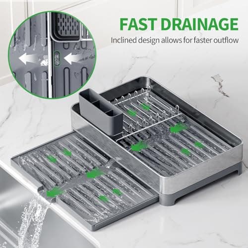 Small Dish Drying Rack Space Saving, 304 Stainless Steel Dishes Rack for Kitchen Counter, Expandable Kitchen Dish Drying Racks, Compact Dish Drainer Rack Foldable, Mini Dish Racks for 1-3 Persons 6