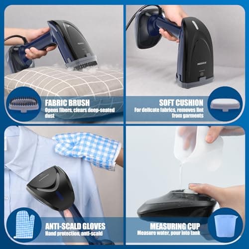 Powerful Handheld Fabric Steamer - 1800W with Fast Ceramic Heat-Up Plate, 2-in-1 Ironing & Wrinkle Remover, Steam Nozzle, Lint Brush - Blue, for US 120V Only 7