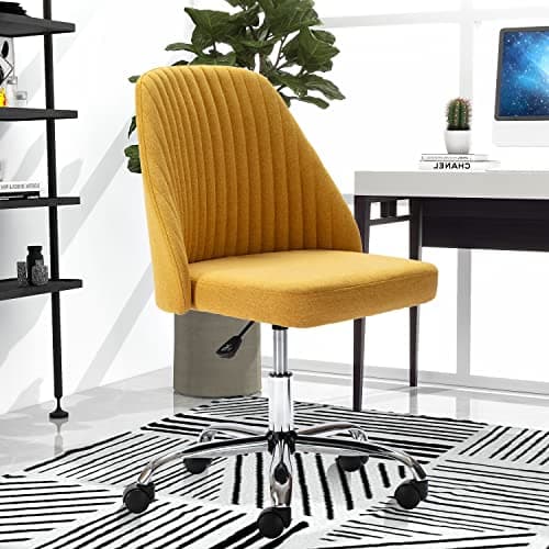 SMUG Yellow Desk Chair, Modern Adjustable Rolling Task Chair with Wheels, Armless for Bedroom, Vanity Chair for Makeup Room, Living Room, 32.1H x 18.8W x 17.2D in, 18.0 lbs, VA-76-YL