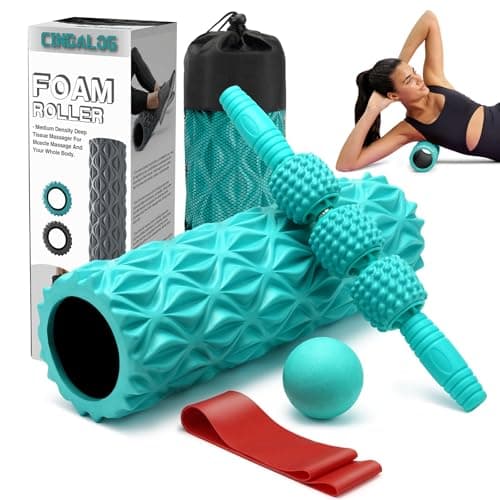 5 in 1 Foam Roller Set - Trigger Point Foam Back Roller, Muscle Roller Stick, Massage Ball, Stretching Band for Deep Muscle Massage Pilates Yoga,Fitness Exercise for Whole Body Release