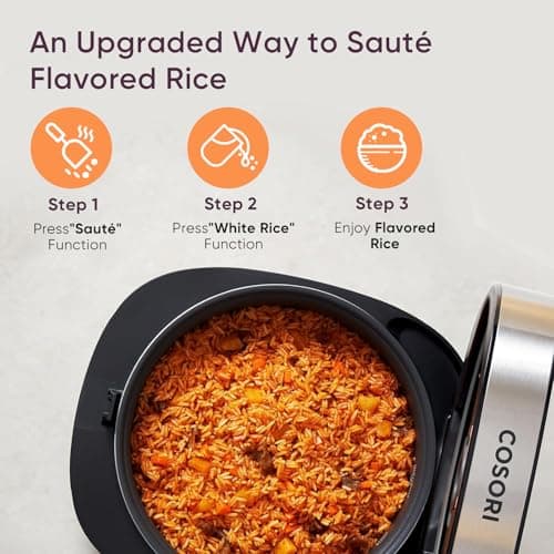 COSORI Rice Cooker 10 Cup, 24h Keep Warm, Non-stick Ceramic Inner Pot, 18 Functions Fuzzy Logic Rice Maker with Stainless Steel Steamer Basket, Sauté, Slow Cooker, Black 6