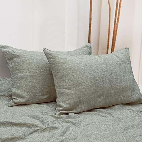 NTBAY French Linen Pillow Cases - Yarn Dyed 2 Pack 100% Linen Standard Pillowcases, Breathable and Cooling Washed Pillow Cases with Envelope Closure, 20x26 Inches, Dark Grey