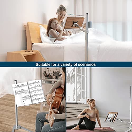 Shikha Book Stand for Reading, Hands-Free Holder for Laptop Phone Tablet with Wooden Pad, Rotated and Liftted Metal Support, 2 Spring Clips. 8